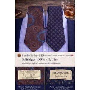 Selfridges London Silk Tie Pair – Vintage Hugh Parsons + Paul Salgo vintage
